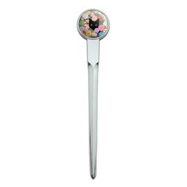 Black Cat Hiding in Spring Flowers Classic Chrome Plated Metal Envelope Letter Opener Slitter