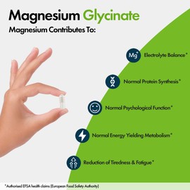Magnesium Glycinate Supplements | 180 Capsules | True Fully Chelated | Premium Unblended High Absorption Bisglycinate | UK Made | Vegan Friendly