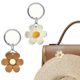 2pcs Hat Clips for Travel on Bag,Flower Shape Hat Clips Resin and Zinc Alloy Fasteners,Hands-Free Baseball Cap Carrier for Backpacks, Luggage & Purses,Bag Accessory for Outdoor Travel (White+Brown)