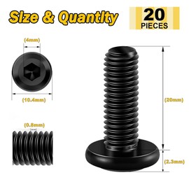 Wavanta 20Pcs M5 Bolts, M5 x 20mm Flat Head Hex Socket Cap Screws Bolts, 304 Stainless Steel Furniture Bolt Full Thread, Black Oxide, with Hex Key