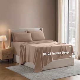 Nestl Extra Deep Full Sheet Set - 6 Piece Breathable & Cooling Sheets - Hotel Luxury Bedding Set w/18-24 Inch Extra Deep Pockets - Easy & Secure Fit - Super Soft, Wrinkle Free & Comfy - Taupe Sand