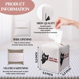 Black Cat Tissue Box Cover, are You Pooping Bathroom Decor, Square Decorative Tissue Box Holder with Bottom Belt, Cat Lover Gifts for Women Men, Leather Toilet Paper Cover for Tabletop-A03