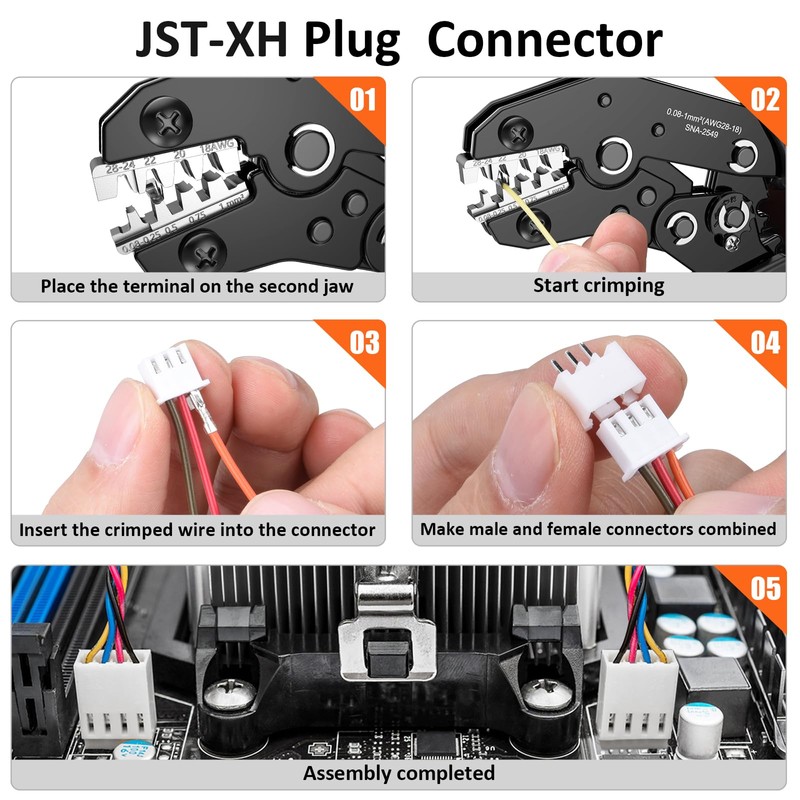 Preciva Crimping Tool Kit, 1350PCS JST-XH Conectors Kit, AWG28-18（0.08-1mm² Ratcheting