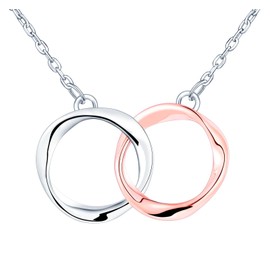 Feilok 925 Sterling Silver Double Circle Necklace for Women Necklace Infinity Pendant Chain Women's Multicoloured Rose Gold