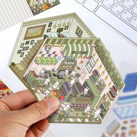 BEAUTIFABLE 3D House Stickers, 24 Sets DIY Sticker Therapy for Adult Fun Cute Cartoon Stickers Scene Make Your Own Mini Room Scenes Miniature Supermarket for Relief Stress Pass The Time