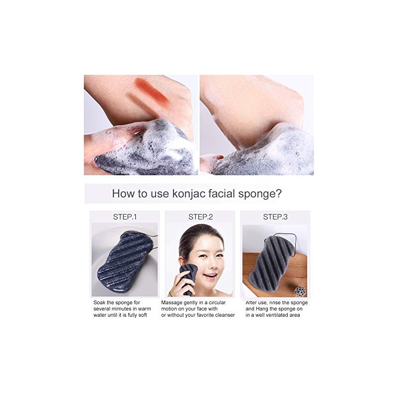 Esponja facial Josalinas Nature Konjac, 3 paquetes con carbón de