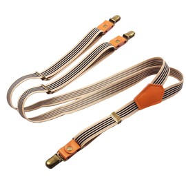Mendence Suspenders, Women's, Men's, Button-type, Unisex, Thin, Y-Shaped, Leather, Solid, Beige, Present, Gift, Birthday, Wedding, Width: 0.8 inch (2 cm)