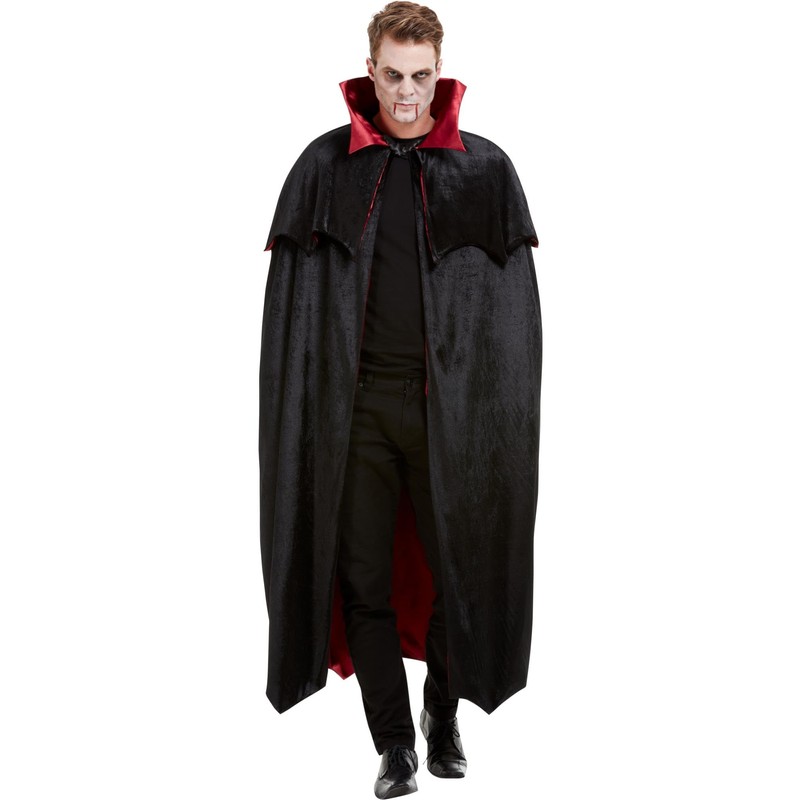 Smiffys Vampire Cape Black Velour with Red Lining Halloween