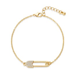 FAMARINE Gold Link Bracelet for Women Simple Safety Pin Thin Bracelet Minimalist Jewelry