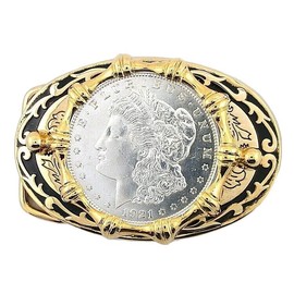 Gold Color Oval Western 1921 Morgan Silver Dollar Belt Buckle EBS8333