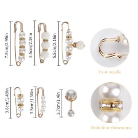 ALXBSONE 6Pcs Simulation Pearl Safety pins, Women's Woven Shawl Clip, Fashion Brooch Accessories, Suitable for Sweaters, Shawls, Pants(Set04)