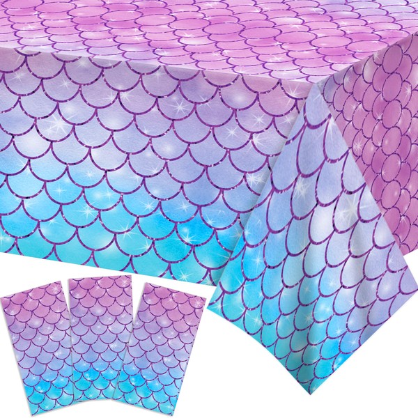 Adirasenotek 3Pcs Mermaid Tablecloths, Mermaid Scale 87" Lx51 W Rectangular