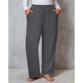 Huukeay 3 Pack Women's Plus Size Pants, High Waisted Wide Leg Pants Casual Pajamas Pants Loose Yoga Sweatpants with Pockets (Black, Gray, Light Gray,4x-large)