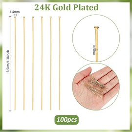 PH PandaHall Jewelry Pins 304 Stainless Steel, 100pcs 35mm/1.3" 24K Gold Plated Flat Head Pins 23 Guage/0.6mm Beading Pin Bendable Wire Pin for Earring Pendant Bracelet Necklace Jewelry DIY Craft