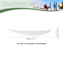 YELARXI Arrow Vanes Turkey Archery Arrows Feathers Fletching, 5 Inch Right Wing Fit for Hunting Target Shooting - Drop Shaped (20Pcs, White)