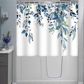Ruelvth Short Shower Curtain, Waterproof Spring Blue Eucalyptus Shower Curtain with Hooks for Walkin Tub or Step in Tub, 72x60 inch