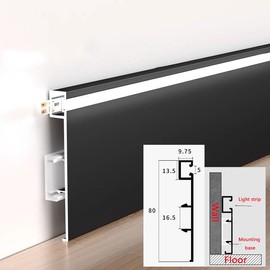 DGLILUAN Wall Mount 3.3ft/1m LED Aluminum Skirting Baseboards, LED Strip Light Channel Profile 80mm x 9mm Skirting Board Baseboard Light for Bedroom Kitchen Living Room Indoor Mood Lighting (5)