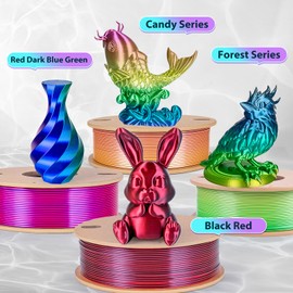 3Dgenius 3D Printer Filament Bundle Silk PLA Filament 1.75mm Pack Silk Rainbow PLA Filament Shiny Fast Color Changing Gradient Filament Fit Most FDM Printers, 250g X 4 Gradient Multiple Spools
