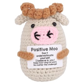 TOYMIS Mini Funny Positive Crochet Cow Doll, Emotional Encourage Cheer Up Toy Knitted Inspirational Motivational Support Present Gift for Women Men Coworkers Friends & Teenagers