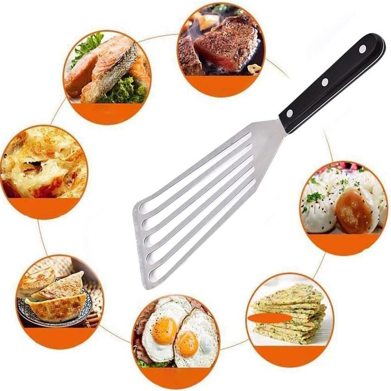 Fish Spatula, Stainless Steel Slotted Turner with Solid ABS Handle,