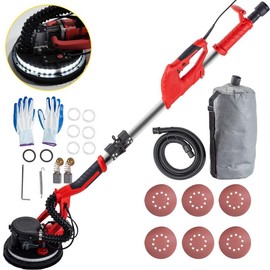 VEVOR Drywall Sander 850W, Variable Speed 800-1750 RPM, Foldable Sheetrock Sander with Telescope Handle, LED Strip Light, Vacuum Bag & Gloves Heavy Duty Power Tools:_Red - 850W with LED Strip Light