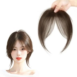 KQHOMEI Bangs Wig, Supernatural, Women's Thin Bangs, Small Face, One Touch, Top of the Cap, Partial Wig, Bangs, Fashionable, Cute, Women's Wig, Air Feel, Ultra Thin, Conceals Gray Hair, Heat Resistant Fiber Clip Type, Popular (Light Brown)