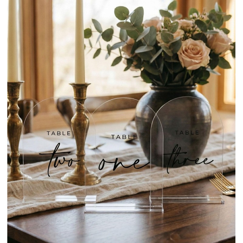 Clear Wedding Table Numbers 1-10 with Stands, 5x7 Inch Clear