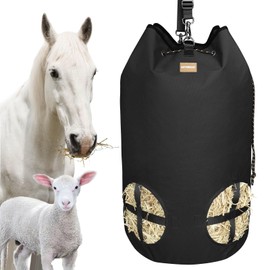HAYSRMAN Hay Bags for Horses, Large Capacity Slow Feeder with Adjustable Top Opening, 4 Holes for Sheep, Goats, Donkeys