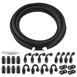 EVIL ENERGY 4AN PTFE Fuel Line Kit 33FT, AN4 E85 Braided PTFE Fuel Hose Line Kit Black Nylon Hose