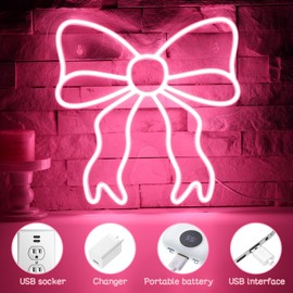 Retisee Pink Bow LED Neon Sign Bedroom Women Room Neon Light Sign Coquette Aesthetic Home Wall Preppy Dorm Beauty Room Salon Decor Party Bar Decoration Gift for Her 11.8x11.8in