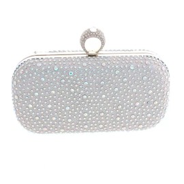 neXxtten Silver Tone Metal Glitter Fabric AB Rhinestone Clutch Evening Bag TLX152-SAB