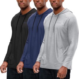 DEVOPS Men's 3 Pack Hoodie Long Sleeve Fishing Hiking Running Workout T-shirts (X-Large, Black/Navy/Gray)