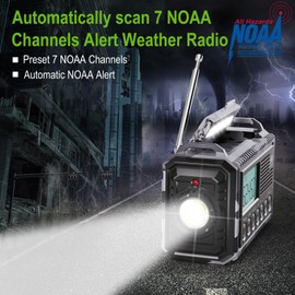 Raynic Solar Radio, 12000mAh/44400mWh Battery Operated Weather Radio, Hand Crank Emergency Radio with AM/FM/SW/NOAA Alert, Cell Phone Charger, Type-C Charging, Flashlight and SOS Siren