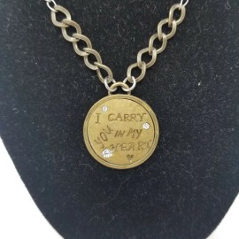 Memorial Necklace Pendant "I Carry You In My Heart" Chain 14.5" Aged Gold Look