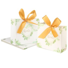 Lovecabin 50 Pack Small thanks Gift Bags Forest Style Mini Thank You Favor Bags Bulk Small Paper Bags with Bow Ribbon Thank You Gift Wrap Bags for Birthday Baby Shower Wedding Party (Gold ribbon)
