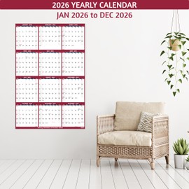 2026 Dry Erase Calendar – Large Yearly Wall calendar 2026, 38.2'' x 25.2'', 2-Side Reversible Calendar 2026, Vertical/Horizontal, Jan 2026 – Dec 2026, 2026 Wall Calendar with Notes, Stickers - Red