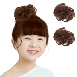 NMJ Bun Wig for Kids (4 Colors to Choose from 2 Pieces) Scrunchie Type, Easy to Install (Light Brown)