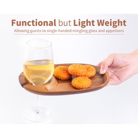 Decent Vrvege Wine Appetizer Plates, Acacia Mini Cheese Boards with Built-in Glass Holder, Wood Individual Cocktail Charcuterie Plates, Serving Platters Boards for Gatherings, Entertaining, Set of 4