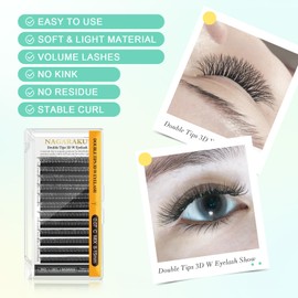 Nagaraku Matsueku Double 3D Volume Rush, No Fan Making, 6 Tips, Thickness 0.03 inches (0.07 mm), D Curl, Mix Length, 0.3 - 0.6 inches (8 - 15 mm), W Type Eyelash Extension, Eyelash Salon, Lightweight,