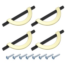 sourcing map 4 Pcs 3.78 Inch Kitchen Cabinet Handles, Half Moon Drawer Pulls Cabinet Pull Sliding Door Pull with Screws, Gold/Black