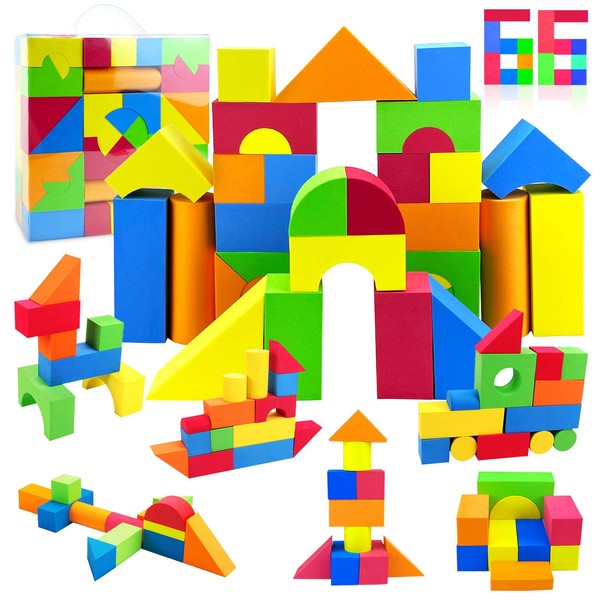 Hymaz 66 Pieces Building Blocks, Soft EVA Material Blocks, Bath Toys, Building Blocks Toys, Kids Building Blocks, Lightweight, DIY, Colorful, Soft, Imagination, Creativity, Boys, Girls, Gift, Birthday Gift