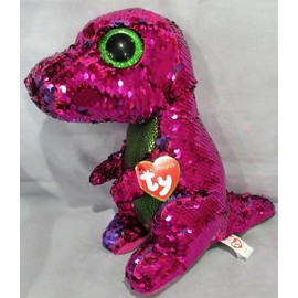 Ty STOMPY - Dinosaur - Ty FLIPPABLES Sequin Beanie 6" Boos - NEW with MINT TAGS