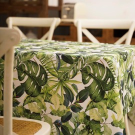 WalRiddle Tropical Palm Leaf Printed Wrinkle Resistant Tablecloth, Waterproof Vinyl Tablecloths for Formal or Everyday Use, 60"x84" Green/Rectangle