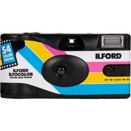 Ilford ILFOCOLOR Half Frame Single-Use Color Film Camera with Flash - 54 Exposures with Microfiber Cloth