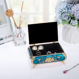 SUMNACON Metal Music Box Musical Jewelry Box Keepsake Box Case, Vintage Music Box Organizer Rose Embossed Musical Box for Christmas, Birthday, Valentines Day (Tune:You Are My Sunshine, Blue Gold)