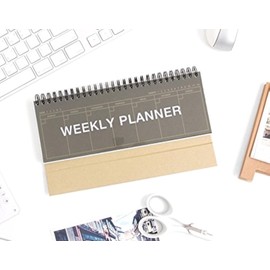 2YOUNG Kraft Standing Weekly Planner - Wirebound Kraft Undated Weekly Desk Planner Scheduler (Dark)