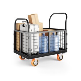 6in1 Foldable Platform Truck Cart with Cage Platform Truck,1800lbs Push Cart Dolly Capacity Flatbed Hand Truck Dolly Cart Multipurpose for Grocery, Laundry, Garage, Warehouse