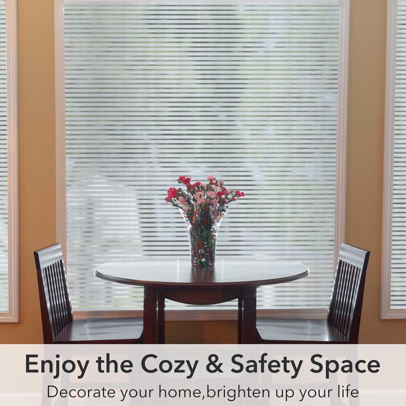 VSUDO Privacy Window Film, Frosted Stripe Pattern Window Tint for