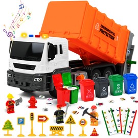 Joellfuner Rubbish Car Toy, Rubbish Collection Vehicle with 4 Containers, Trash Vehicle with Sound and Light, Rubbish Recycling Truck Toy, Garbage Truck Birthday from 3 Years Children Boys and Girls