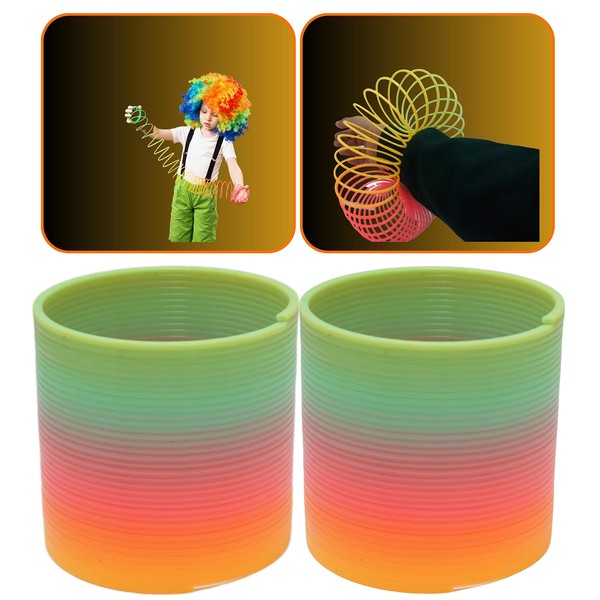 2x Rainbow Colour Magic Springs, 6.5cm Plastic Coil Spring Toy Unisex Fun Toy, Kids Party Basket Supplies, Sensory Toys for Autistic Children